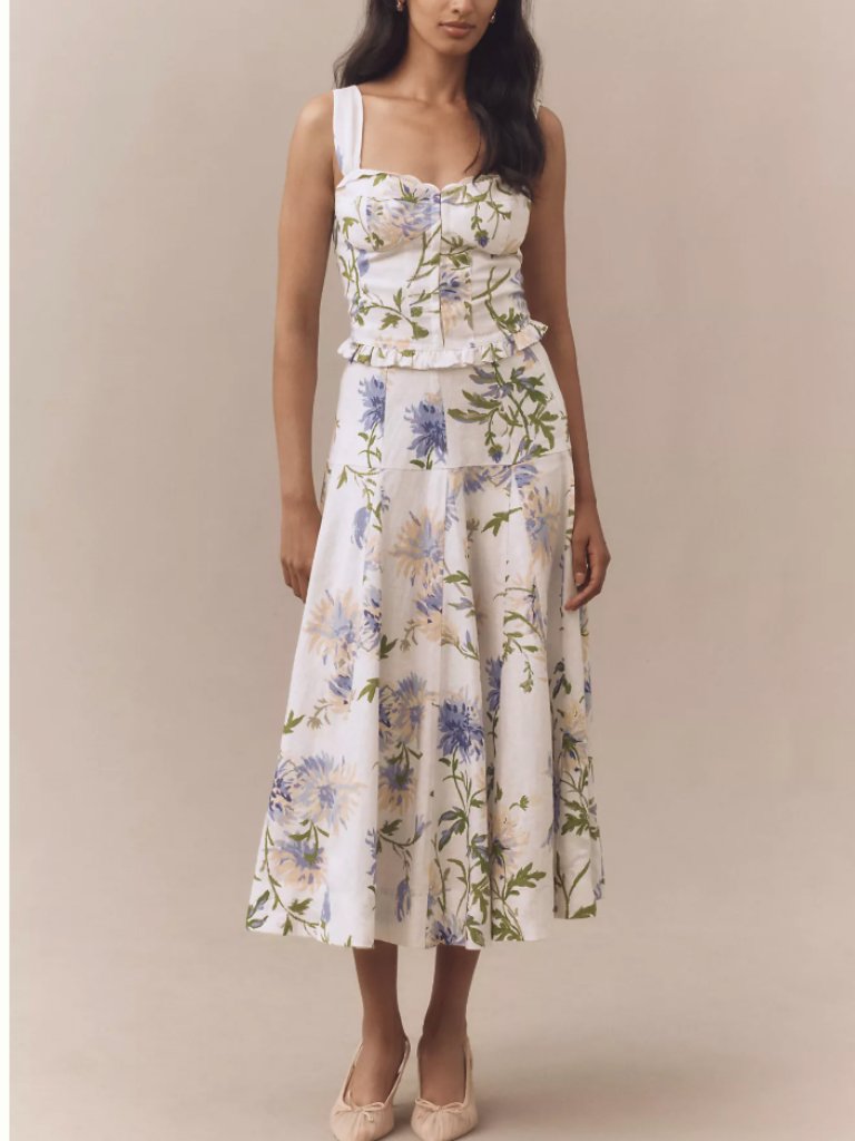 Reformation Anatolia Linen Two Piece Sz6 Serenity Purple Ivory Floral Set